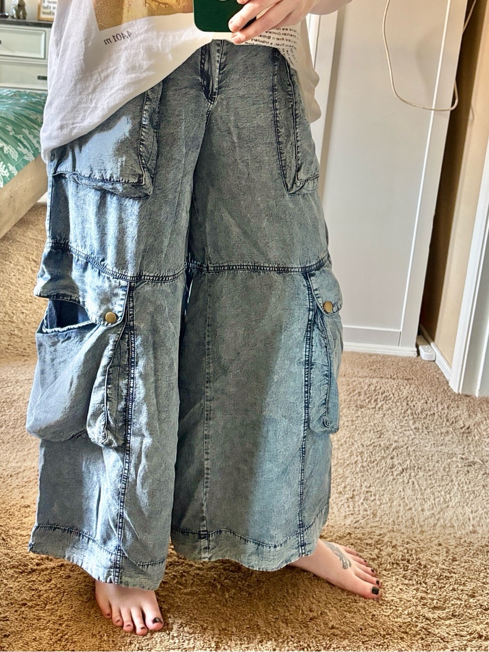 Oli & Hali Light Wash High Waisted Wide Leg Cargo Denim Pants
